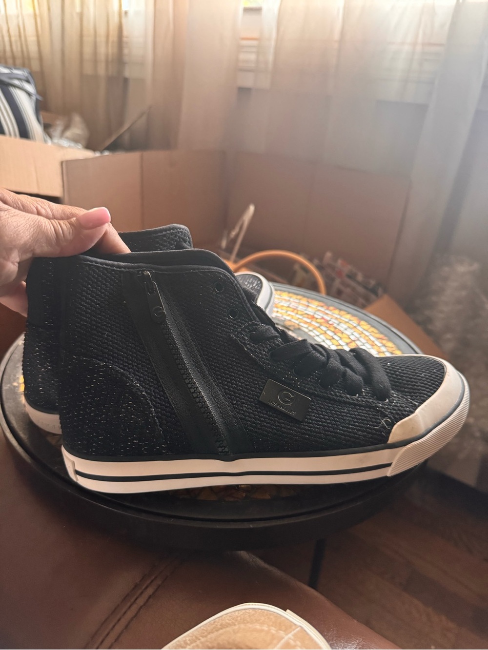 G by G Los Angeles Black with glimmer of silver High-Top Sneakers with Side Zip